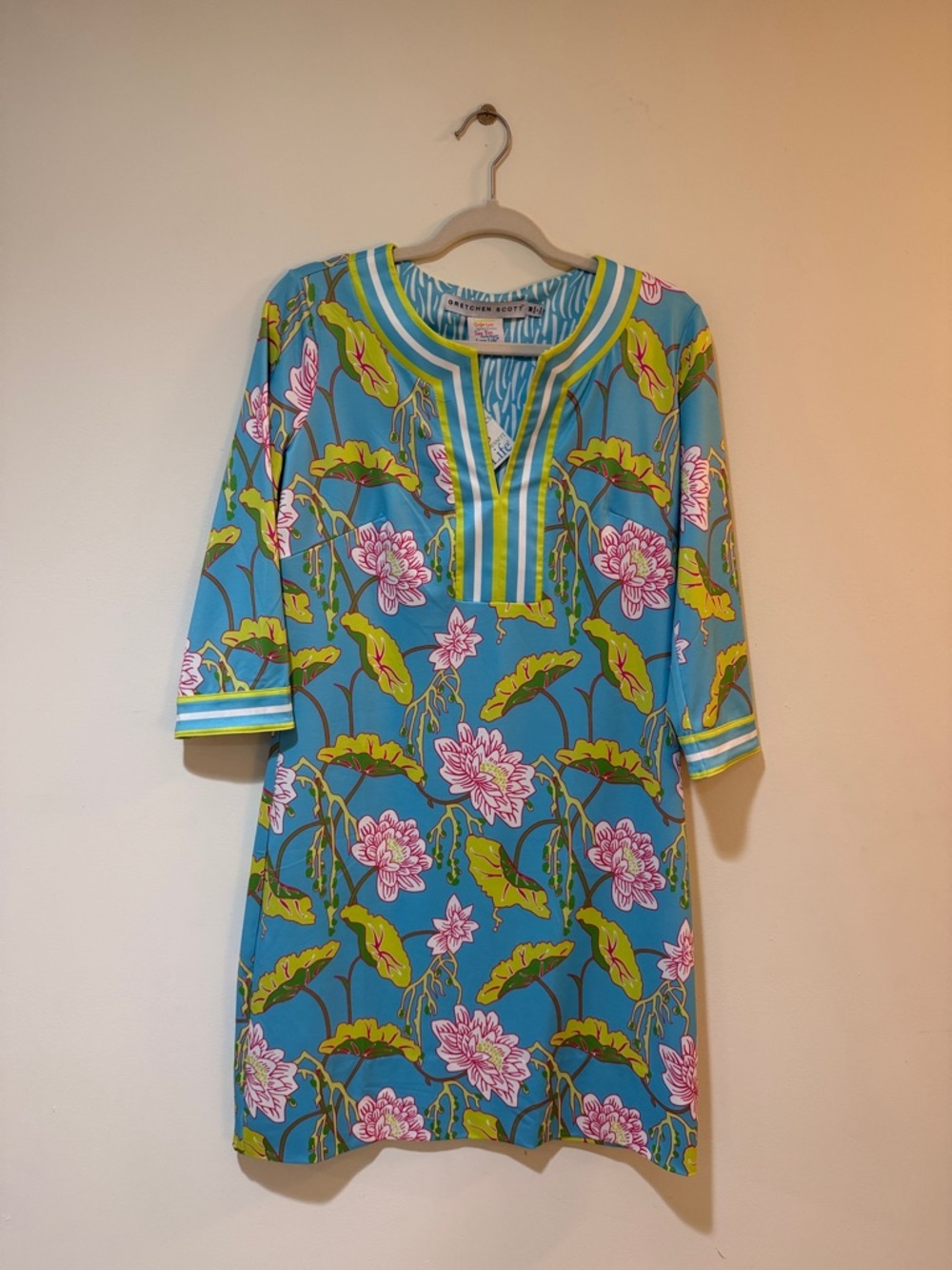 Gretchen Scott Designs Sky Blue Floral Shift Dress with Pink & Green Motif